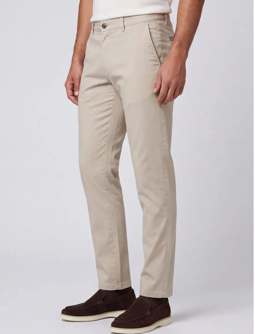 COM4 Modern chino beige effen katoen