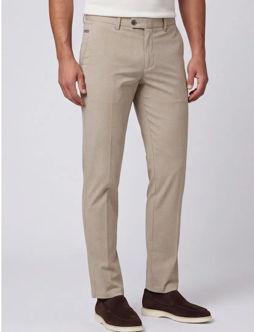 COM4 katoenen broek Modern chino beige effen katoen