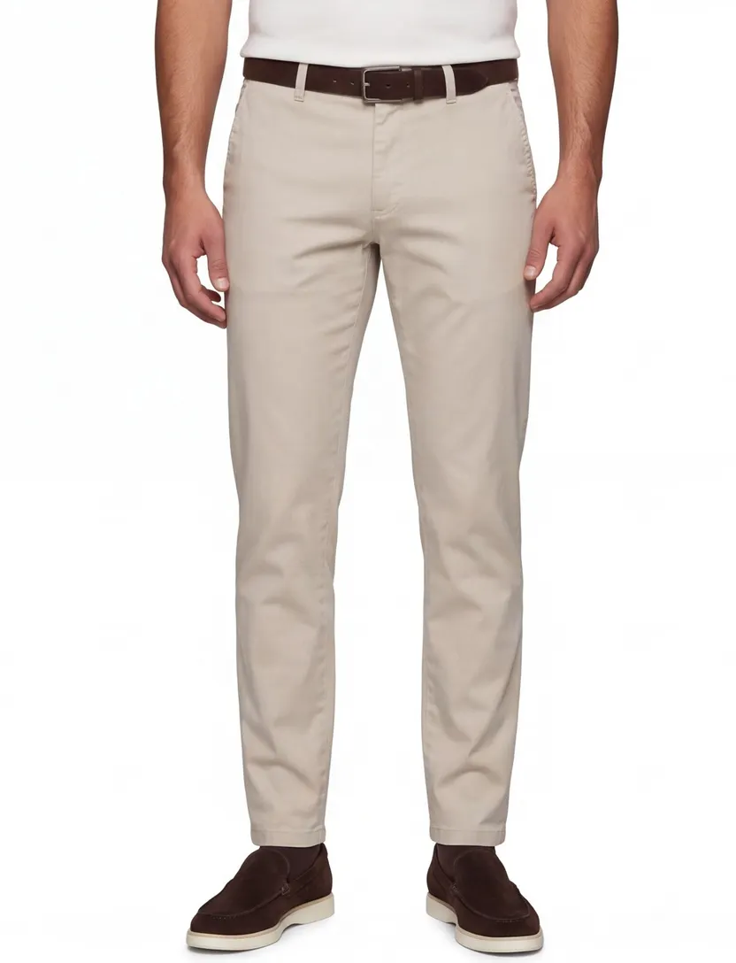COM4 katoenen broek Modern chino beige effen katoen