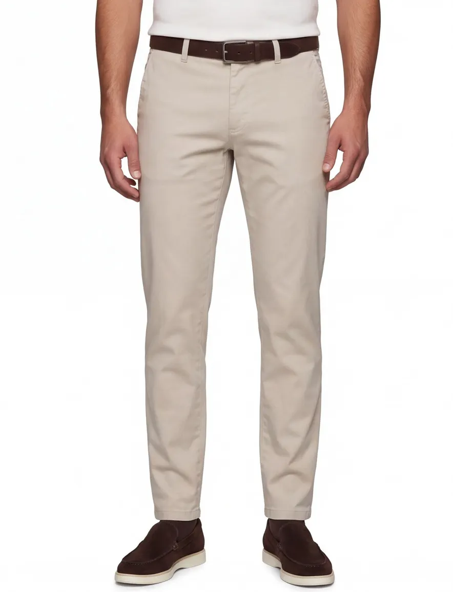 COM4 Modern chino beige effen katoen