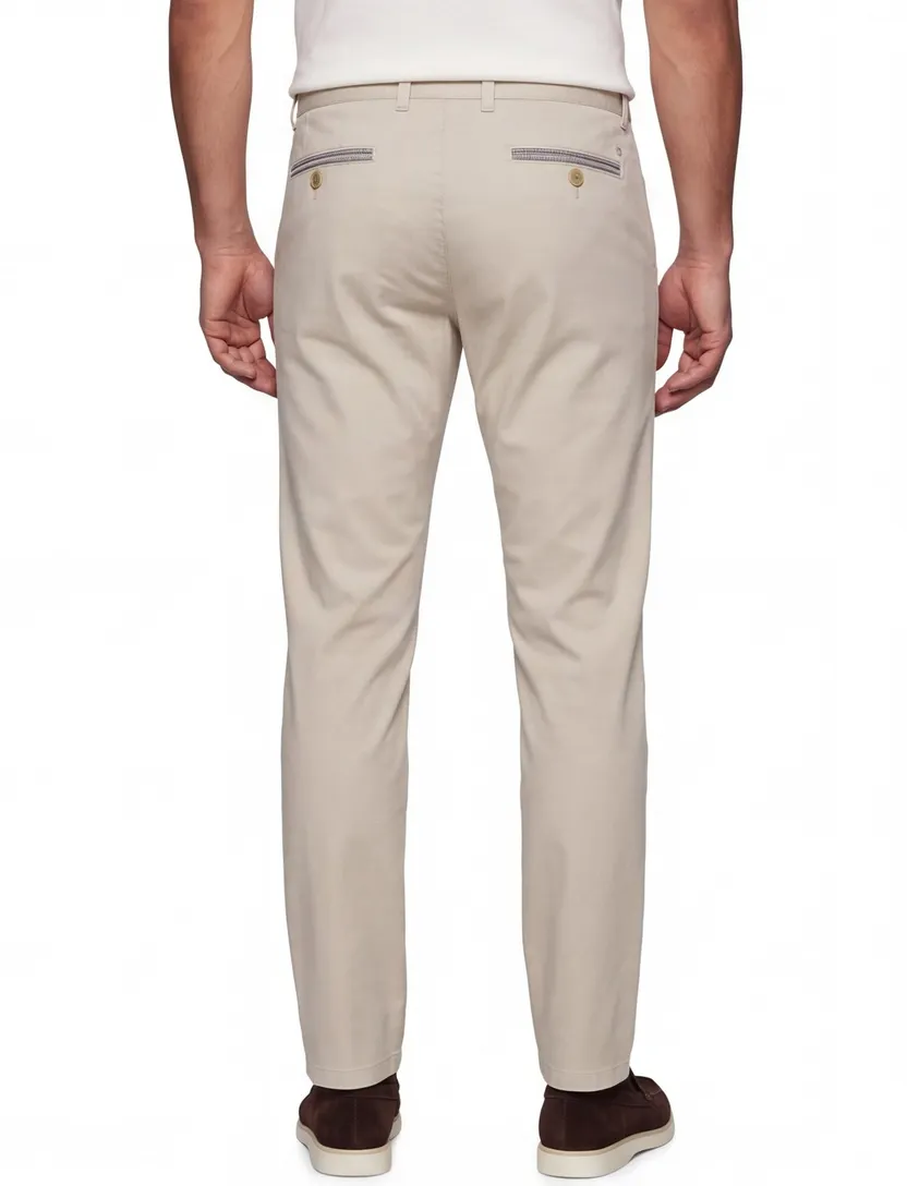 COM4 katoenen broek Modern chino beige effen katoen