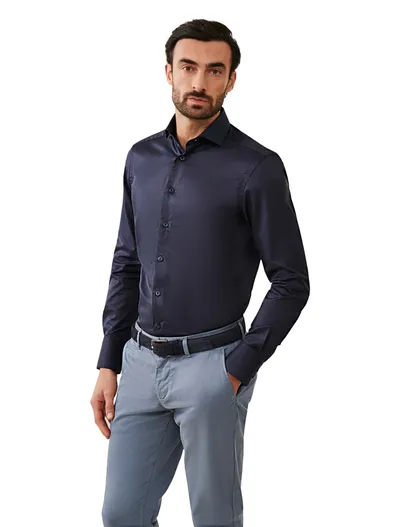 Cavallaro Cavallaro overhemd NOS widespread donkerblauw slim fit