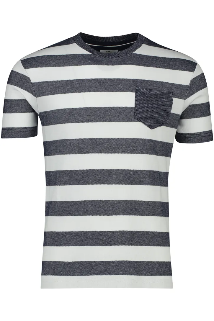Brax t-shirt donkerblauw gestreept normale fit 100% katoen