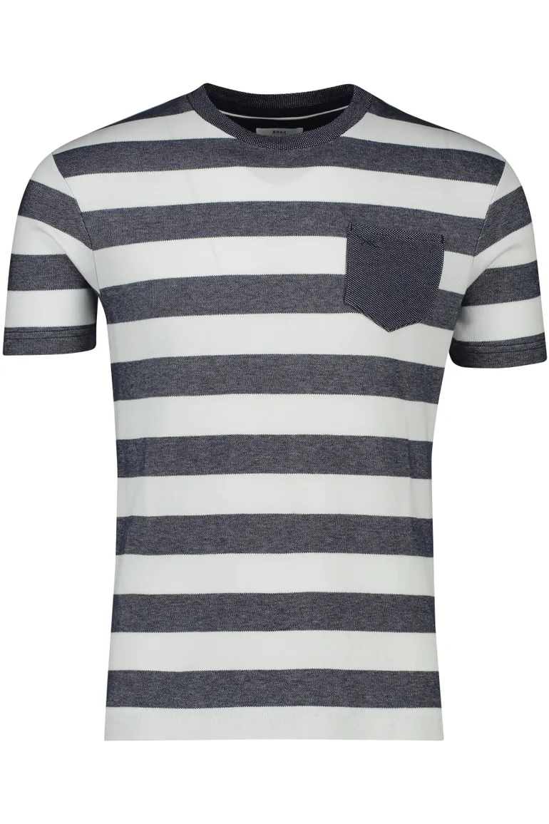 Brax t-shirt donkerblauw wit gestreept normale fit katoen
