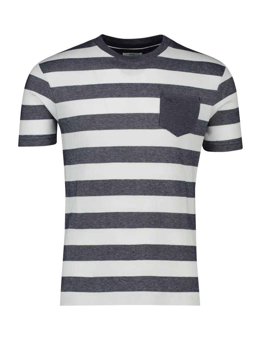 Brax t-shirt donkerblauw wit gestreept normale fit katoen