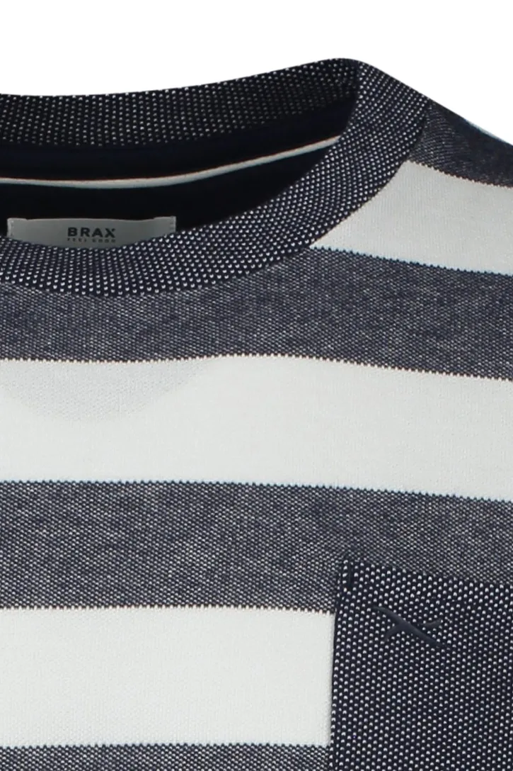 Brax t-shirt donkerblauw gestreept normale fit 100% katoen