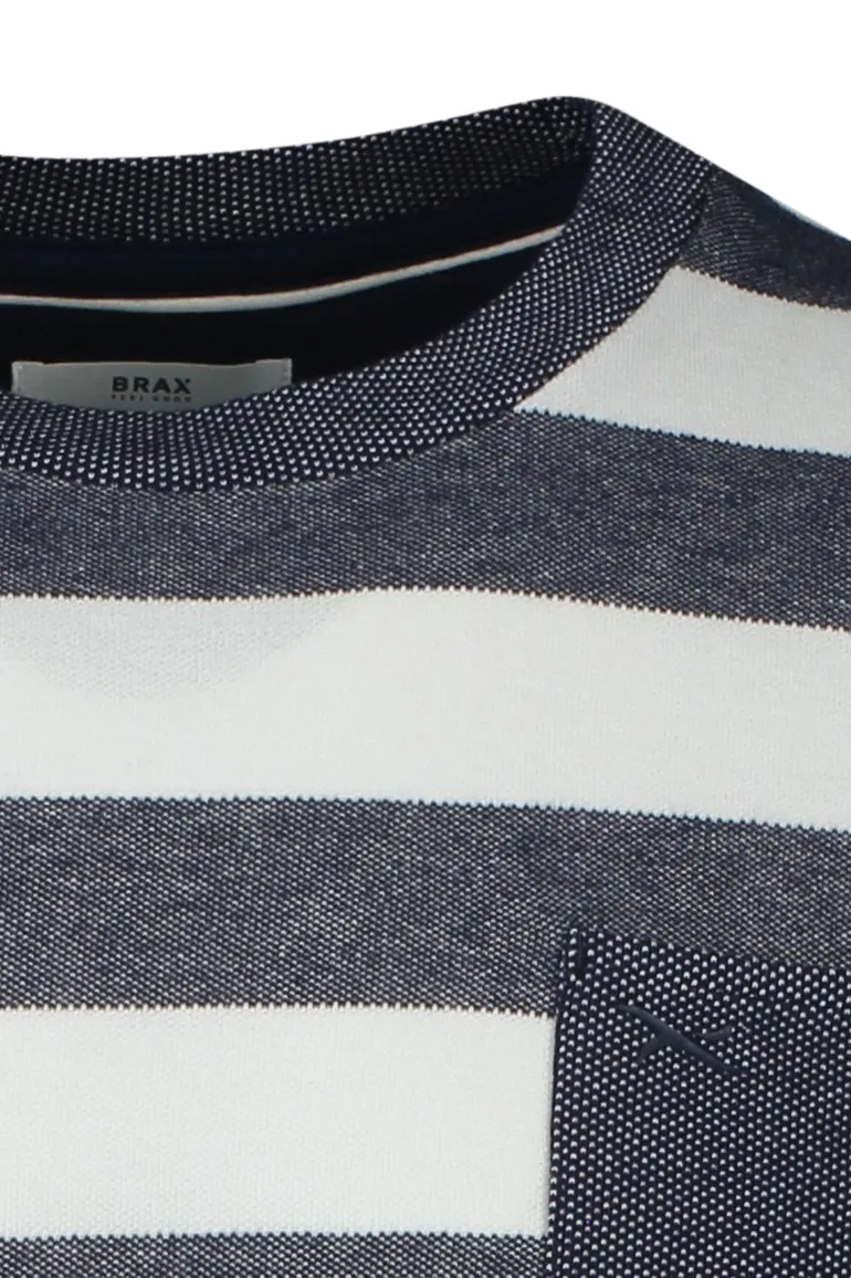Brax t-shirt donkerblauw wit gestreept normale fit katoen