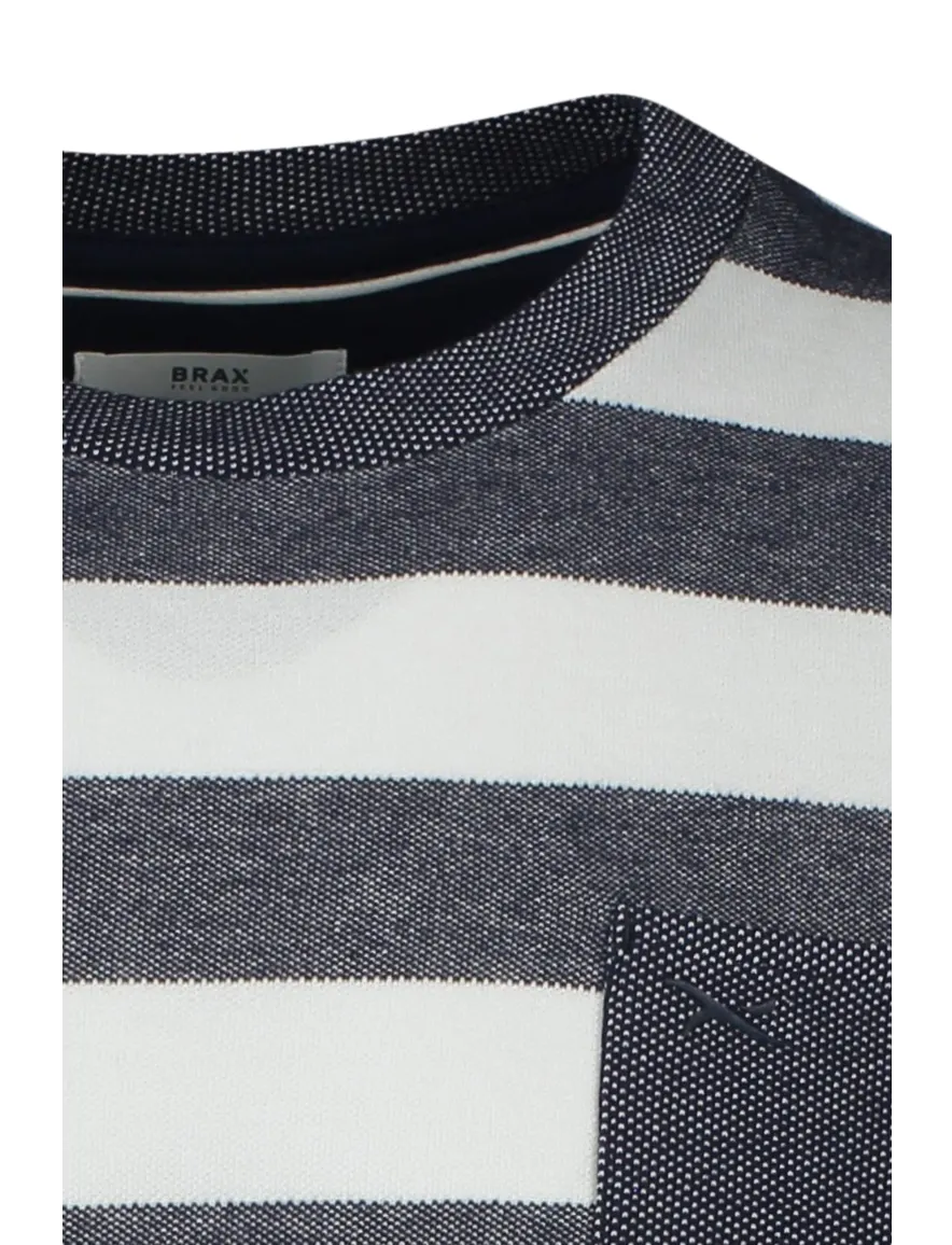 Brax t-shirt donkerblauw wit gestreept normale fit katoen