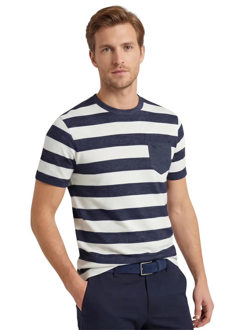 Brax t-shirt donkerblauw gestreept normale fit 100% katoen
