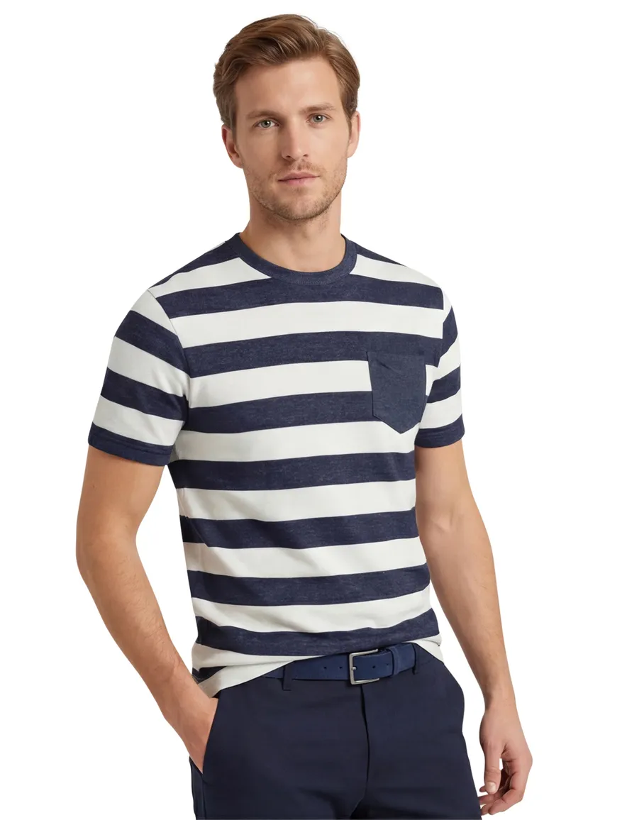 Brax t-shirt donkerblauw wit gestreept normale fit katoen