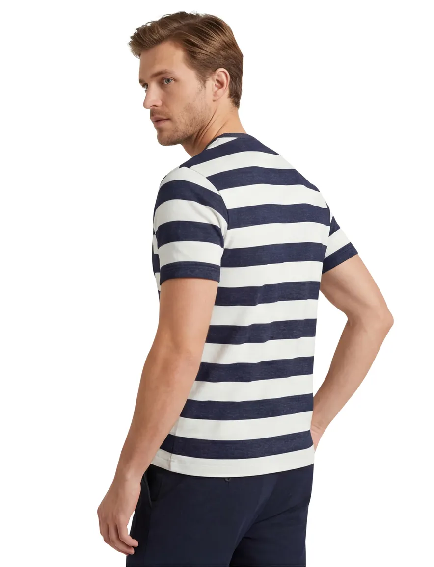 Brax t-shirt donkerblauw wit gestreept normale fit katoen