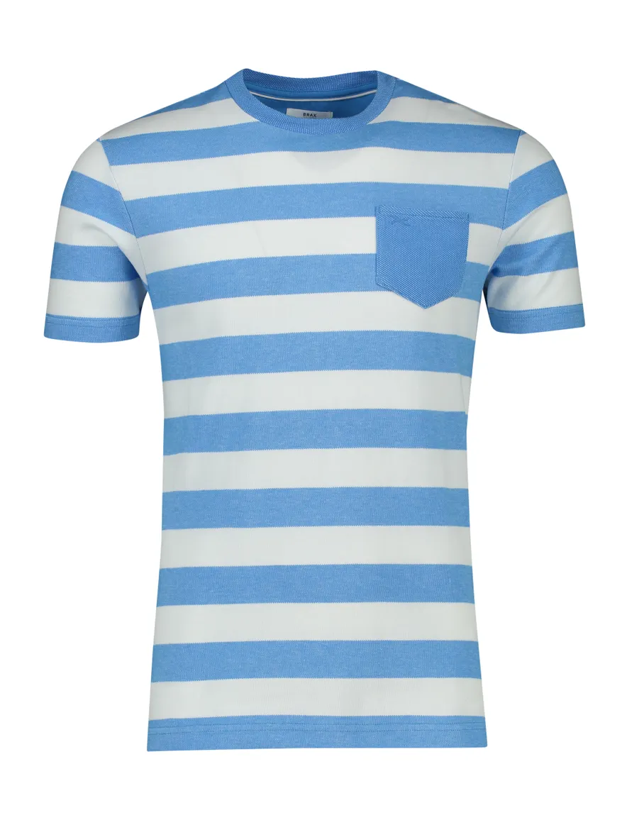Brax t-shirt blauw met wit gestreept normale fit