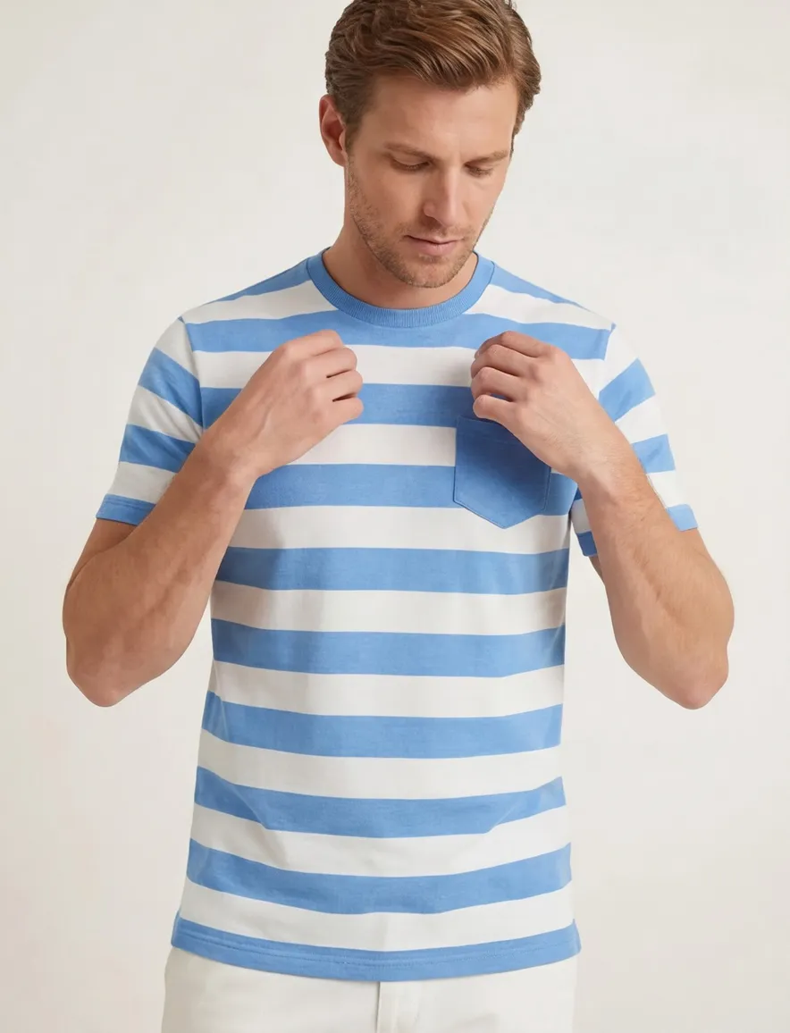 Brax t-shirt blauw met wit gestreept normale fit