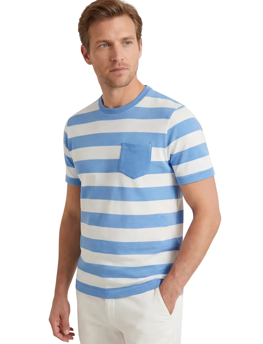 Brax t-shirt blauw met wit gestreept normale fit