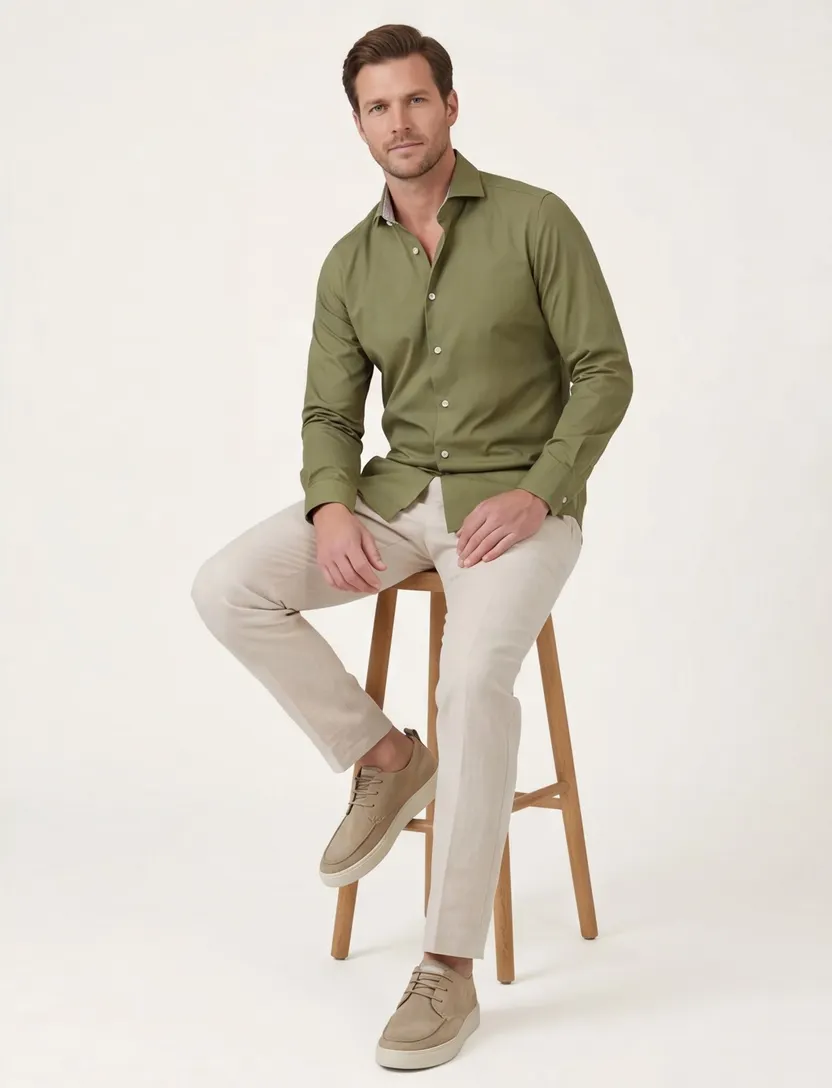 overhemd John Miller lichtgroen effen tailored fit
