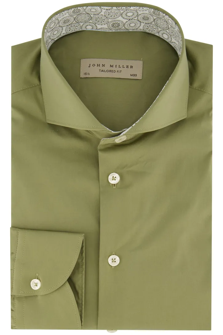 overhemd John Miller lichtgroen effen tailored fit