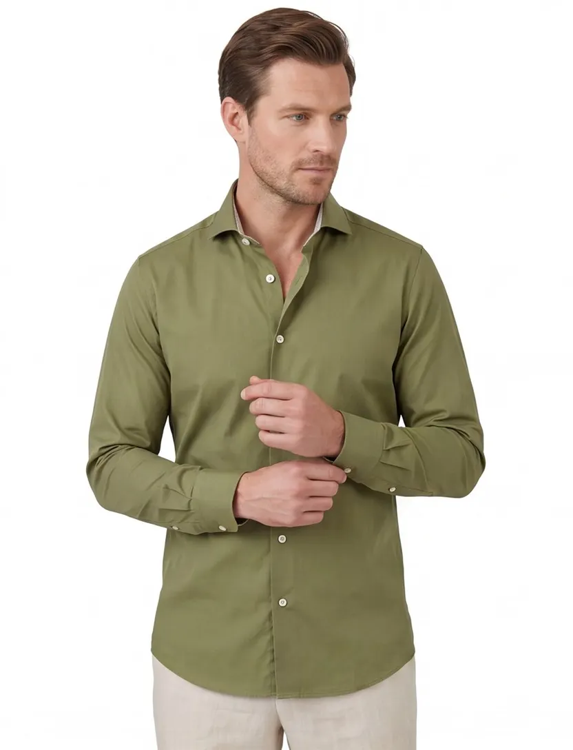 overhemd John Miller lichtgroen effen tailored fit
