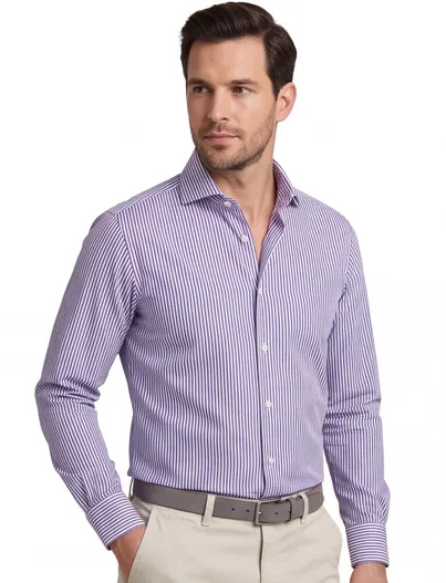 John Miller John Miller overhemd mouwlengte 7 Tailored Fit normale fit blauw gestreept 100% katoen