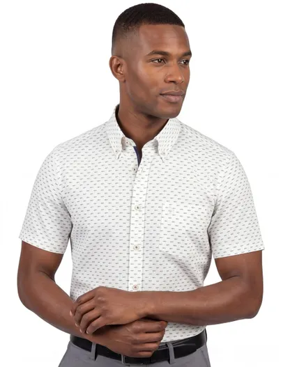 Ledub Ledub overhemd korte mouw Ledûb Modern Fit New wit geprint katoen met borstzak
