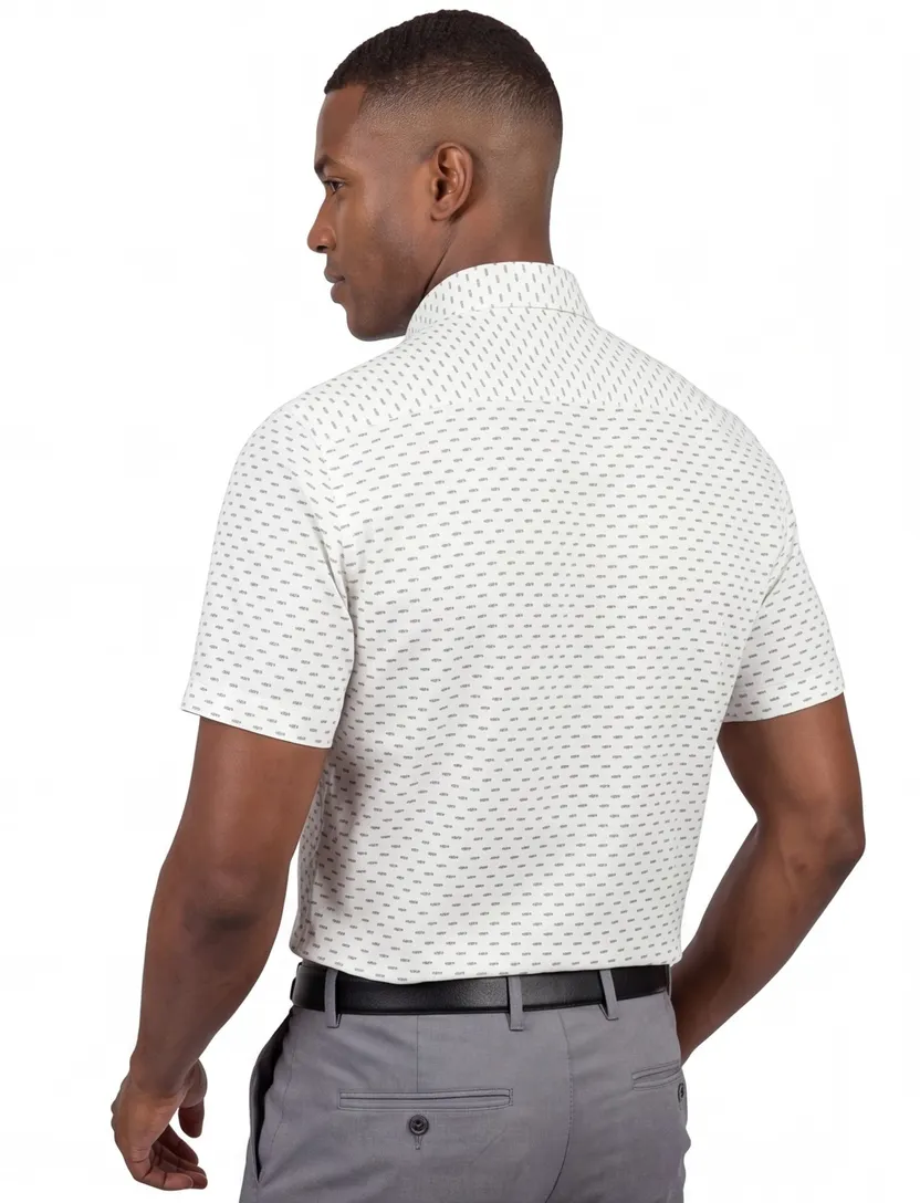 Ledub overhemd korte mouw Ledûb Modern Fit New wit geprint katoen met borstzak