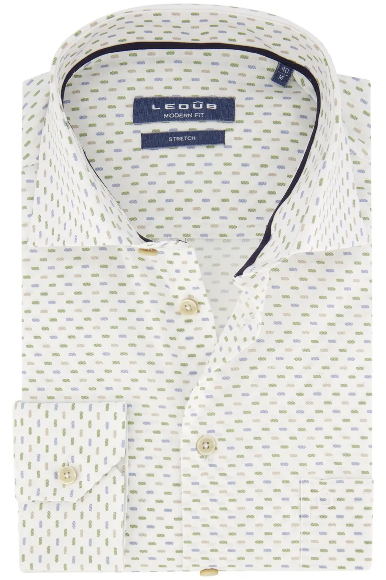 Ledub business overhemd Modern Fit New normale fit groen geprint