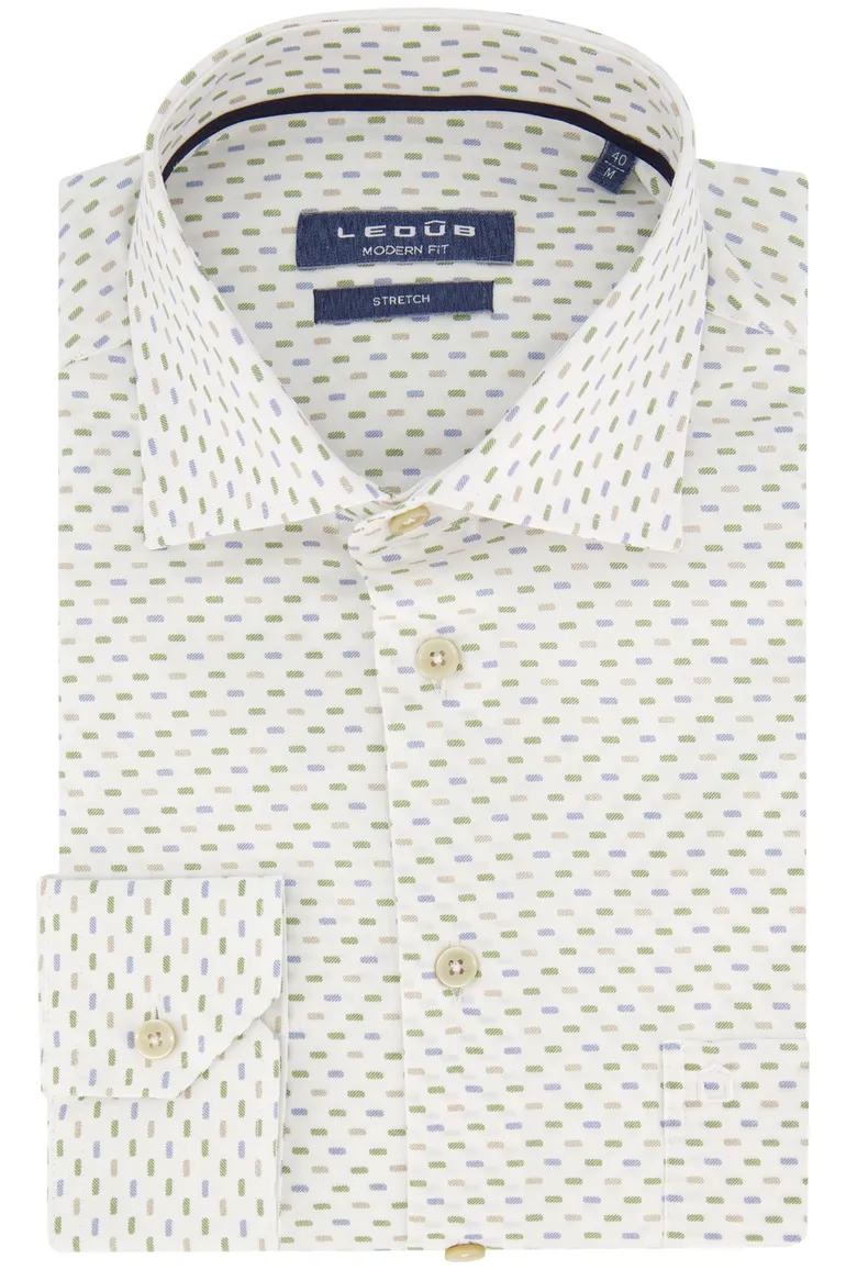Ledub business overhemd Modern Fit New normale fit groen geprint