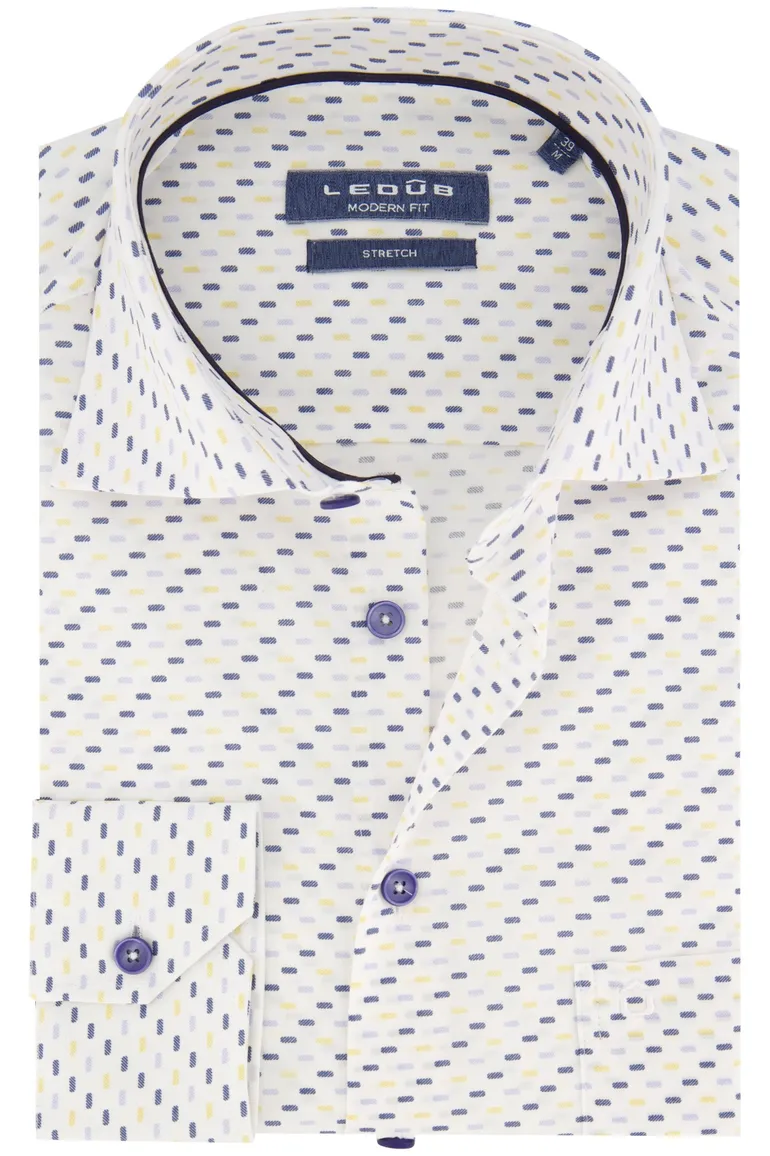Ledub business overhemd Modern Fit New normale fit blauw geprint