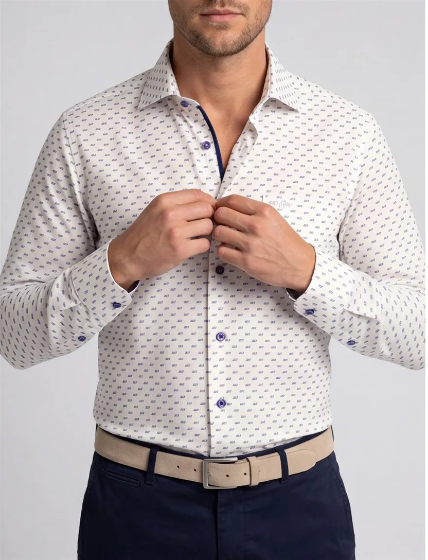 Ledub business overhemd Modern Fit New normale fit blauw geprint
