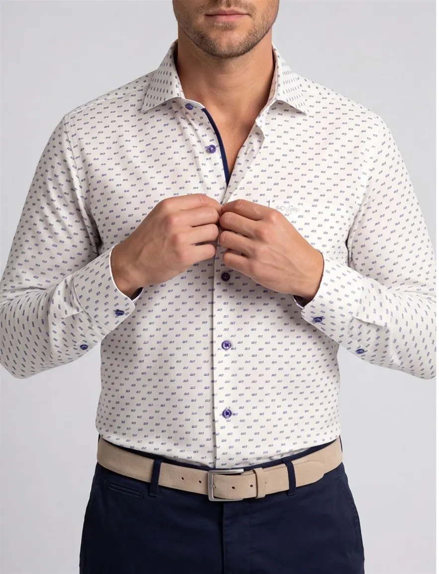 Ledub business overhemd Modern Fit New normale fit blauw geprint