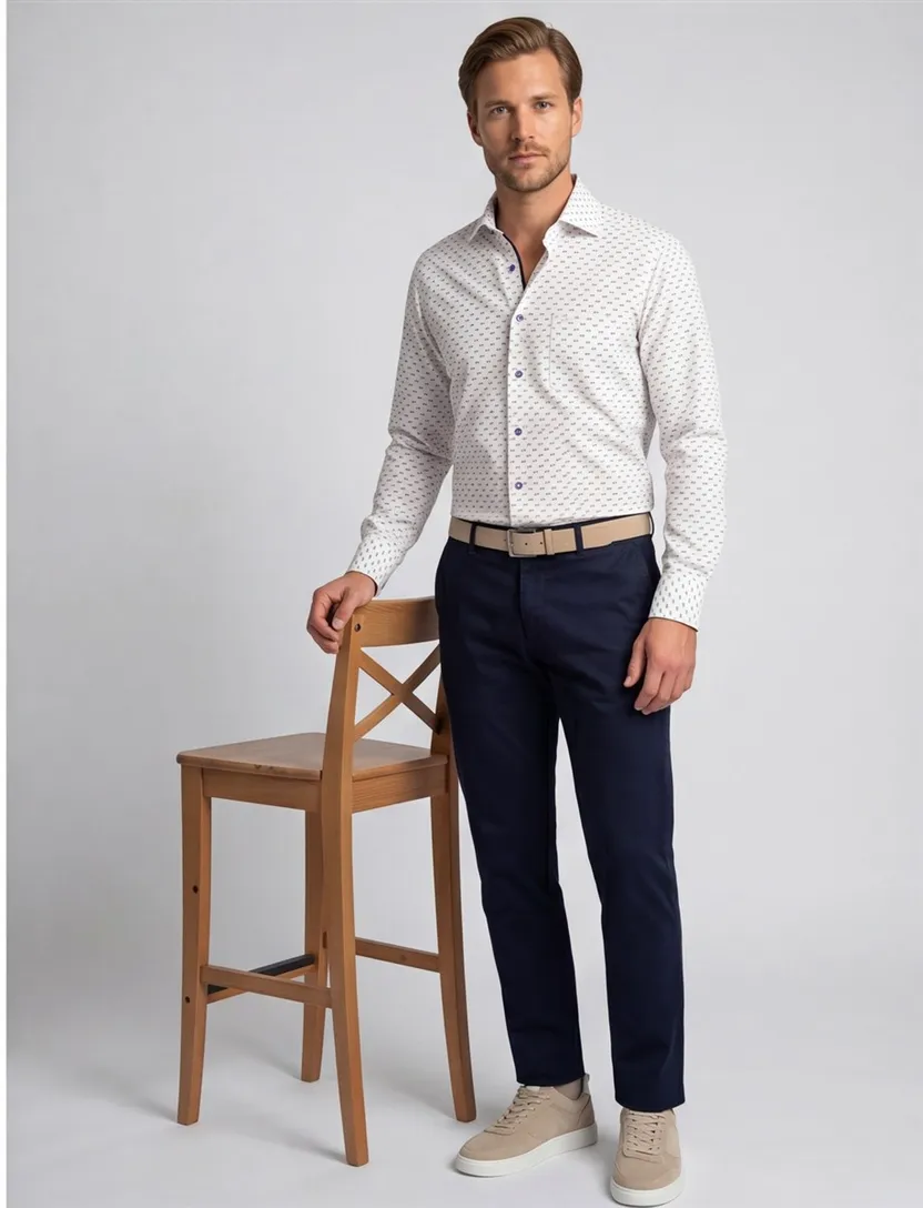 Ledub business overhemd Modern Fit New normale fit blauw geprint