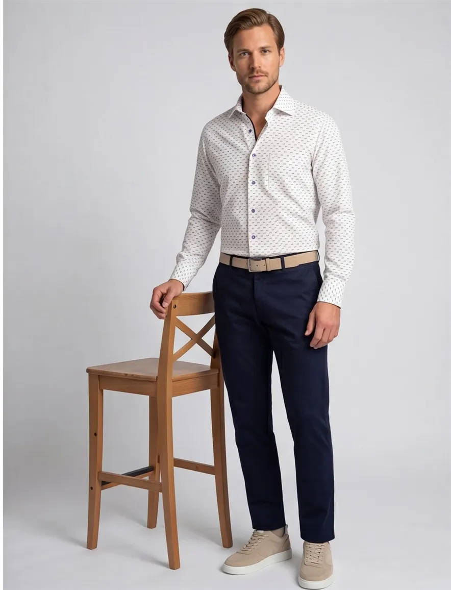 Ledub business overhemd Modern Fit New normale fit blauw geprint