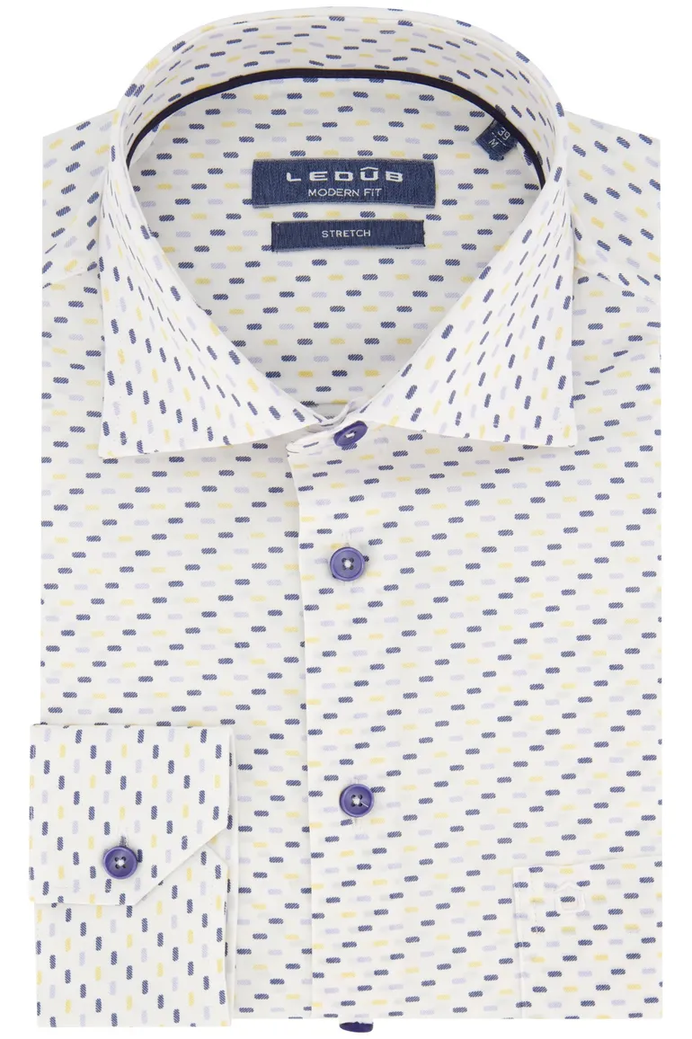 Ledub business overhemd Modern Fit New normale fit blauw geprint