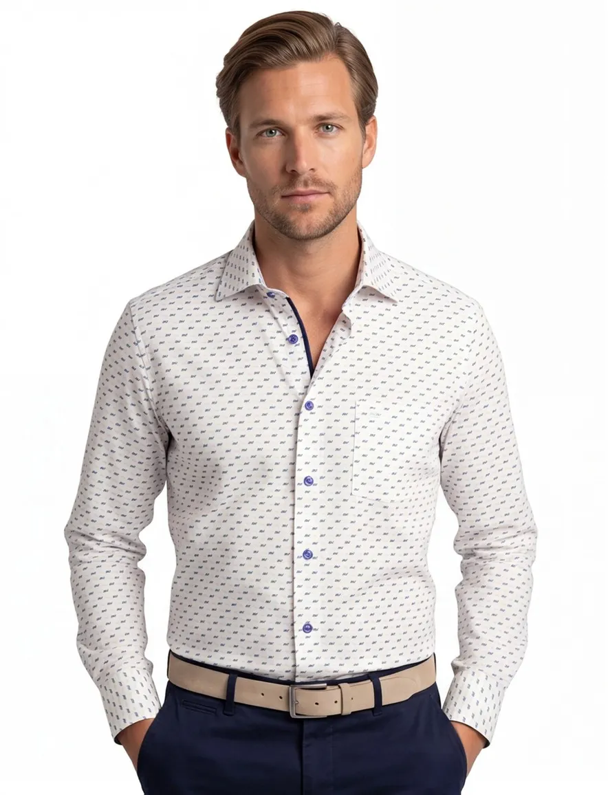 Ledub business overhemd Modern Fit New normale fit blauw geprint
