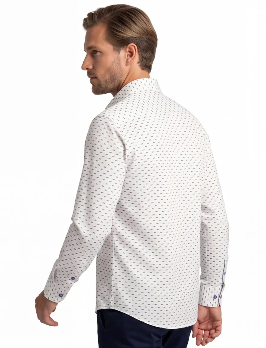 Ledub business overhemd Modern Fit New normale fit blauw geprint