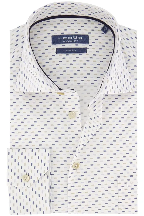 Ledub business overhemd Ledûb Modern Fit New normale fit wit geprint katoen wide spread boord