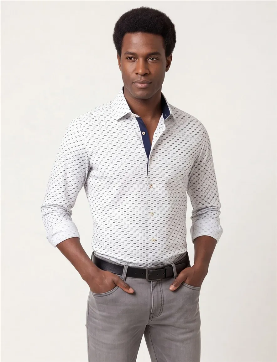 Ledub business overhemd Ledûb Modern Fit New normale fit wit geprint katoen wide spread boord