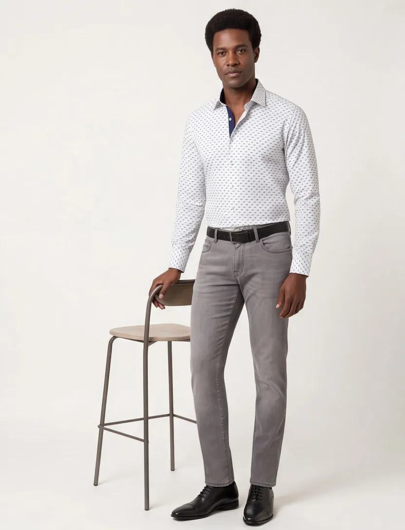 Ledub business overhemd Modern Fit New normale fit blauw geprint
