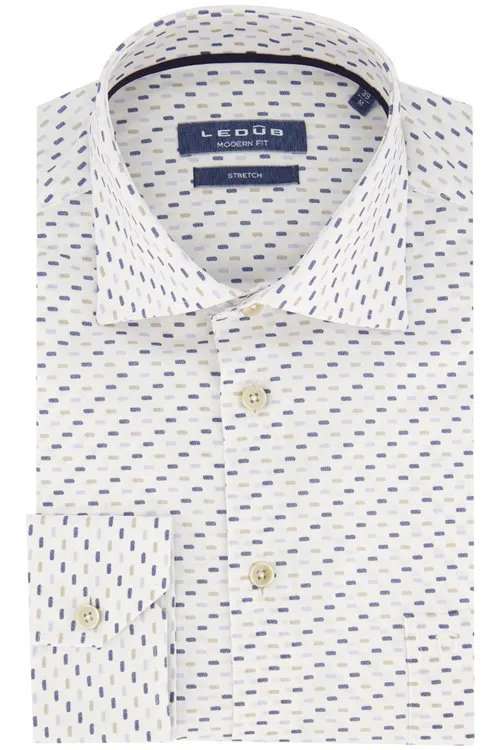 Ledub business overhemd Ledûb Modern Fit New normale fit wit geprint katoen wide spread boord