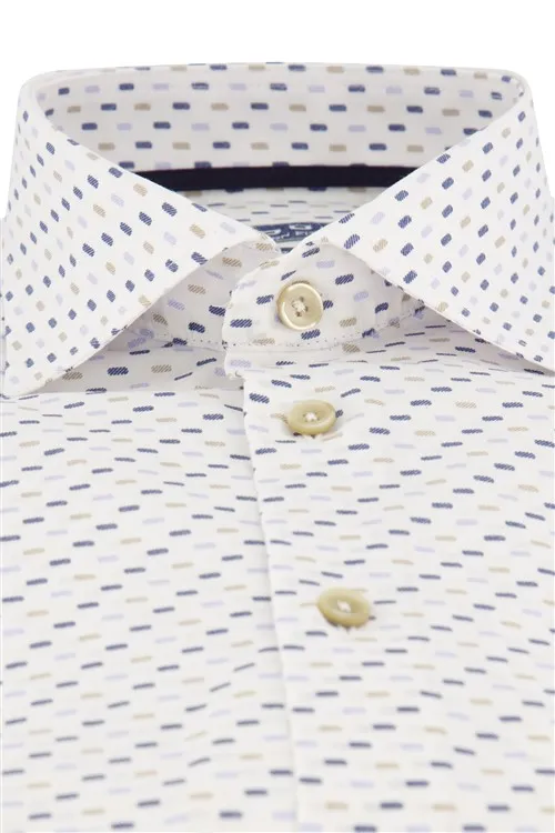 Ledub business overhemd Ledûb Modern Fit New normale fit wit geprint katoen wide spread boord