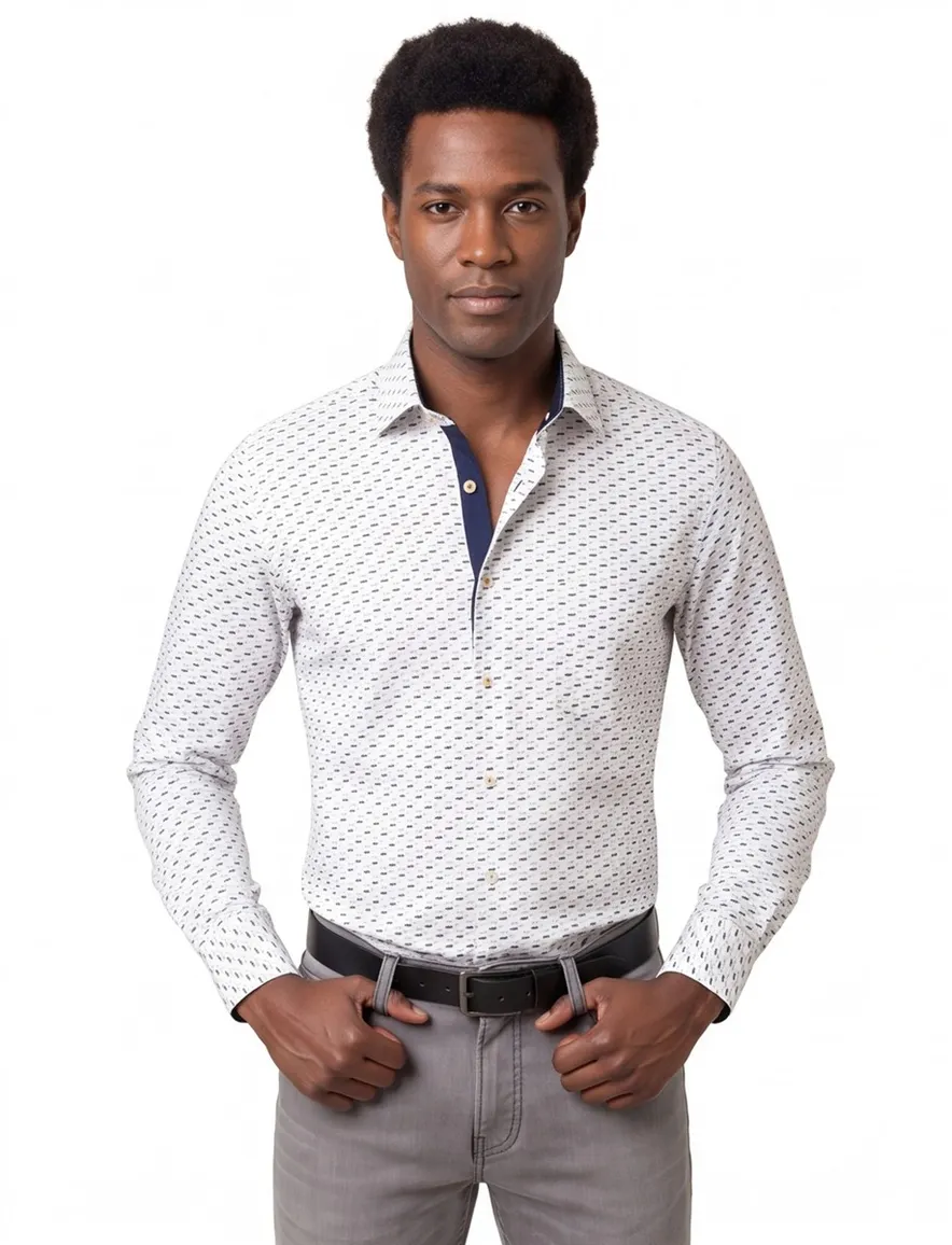 Ledub business overhemd Ledûb Modern Fit New normale fit wit geprint katoen wide spread boord