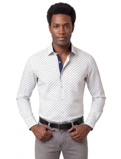 Ledub Ledub business overhemd Modern Fit New normale fit blauw geprint