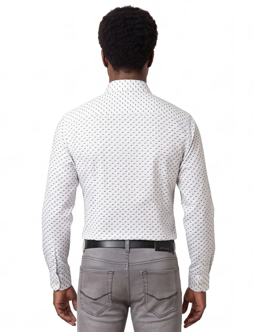 Ledub business overhemd Ledûb Modern Fit New normale fit wit geprint katoen wide spread boord