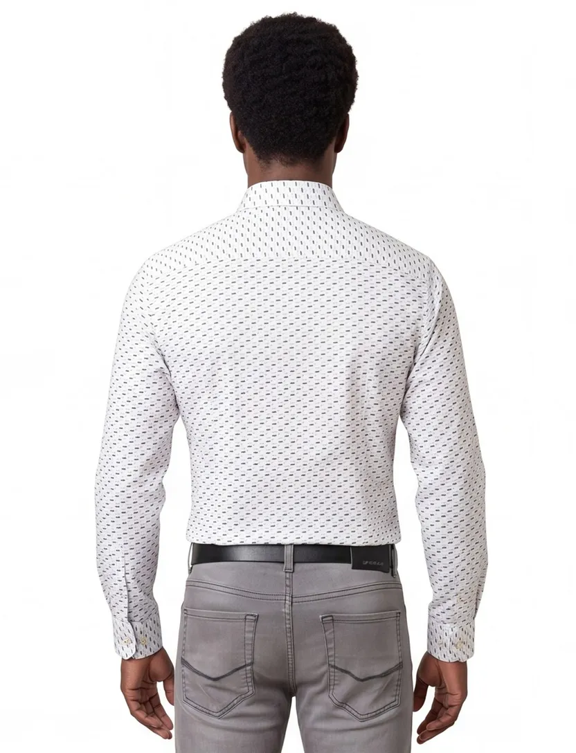 Ledub business overhemd Modern Fit New normale fit blauw geprint