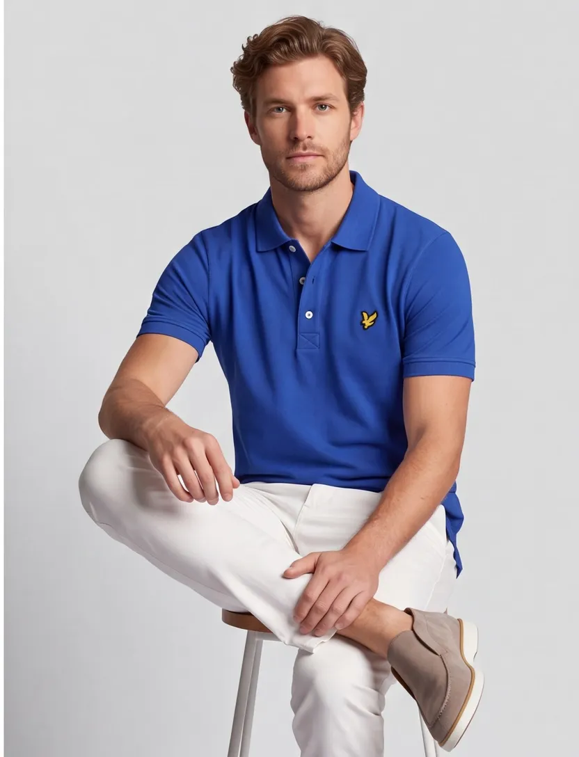 Lyle & Scott polo slim fit blauw effen