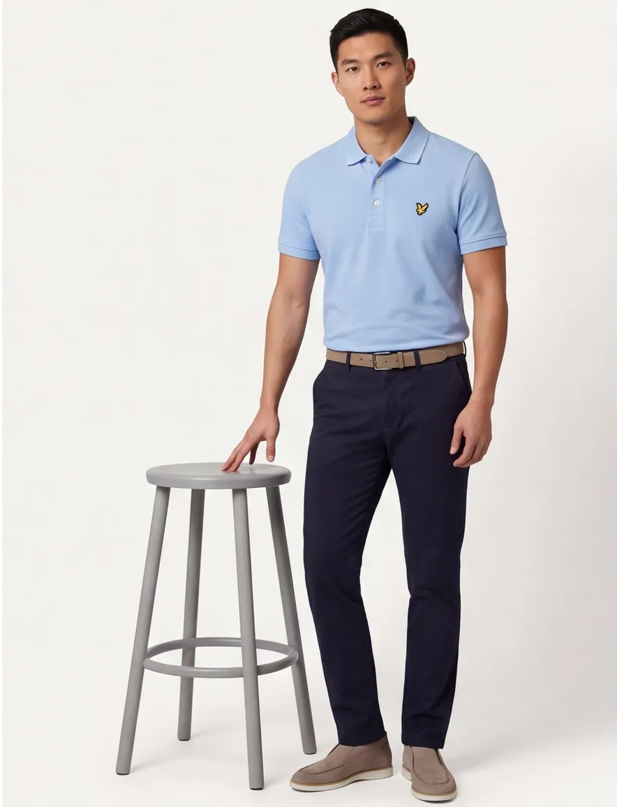 Lyle & Scott polo lichtblauw effen katoen