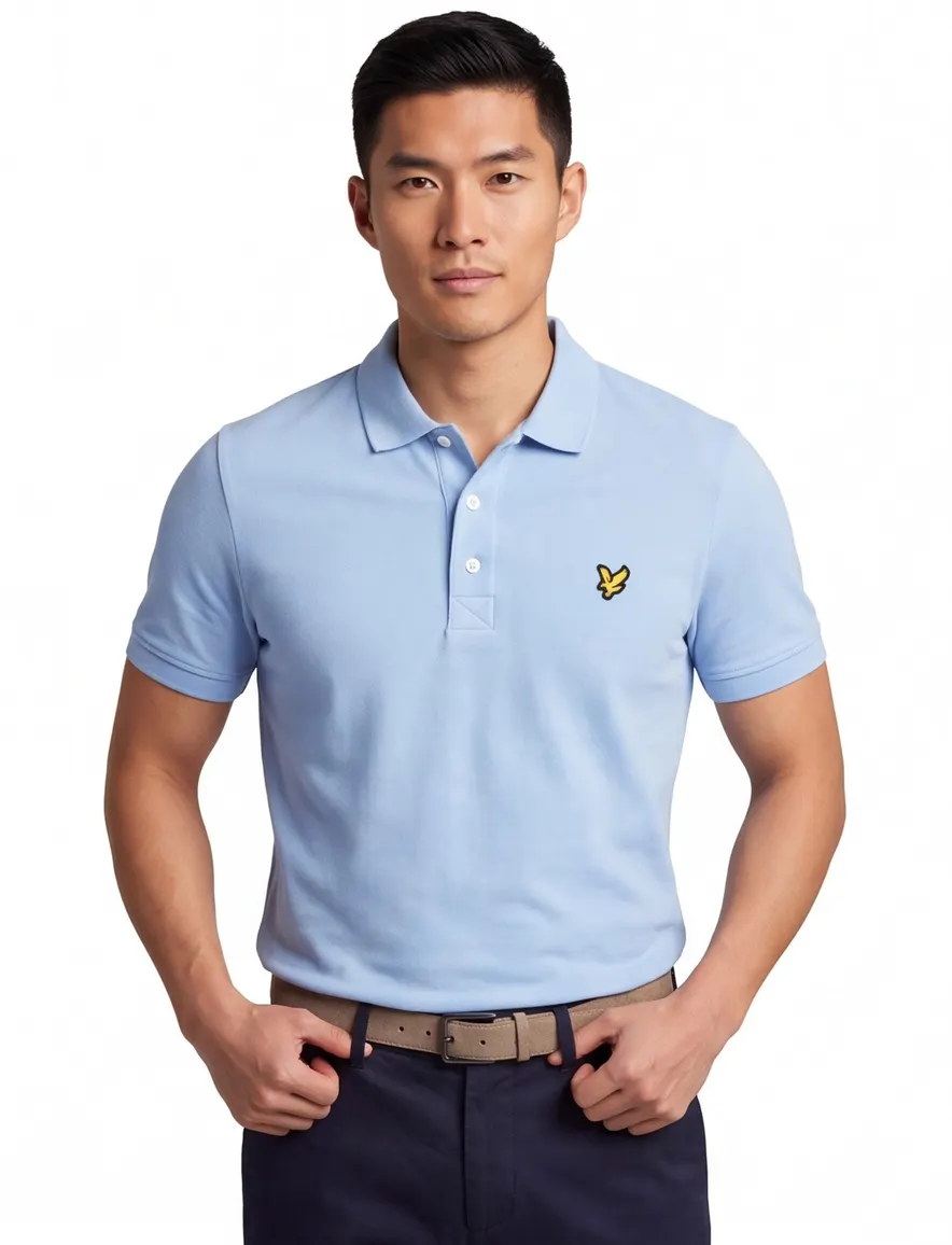 Lyle & Scott polo lichtblauw effen katoen