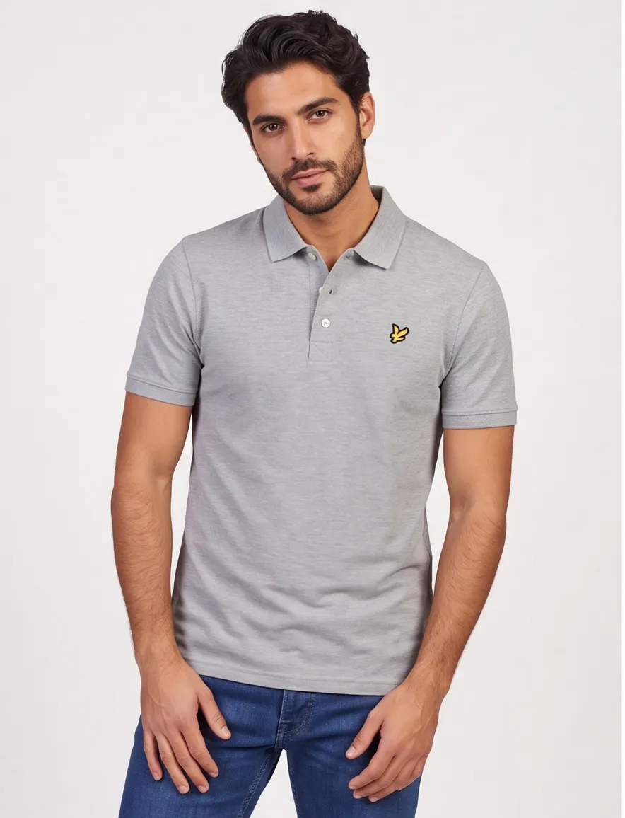 Lyle & Scott polo grijs gemêleerd katoen