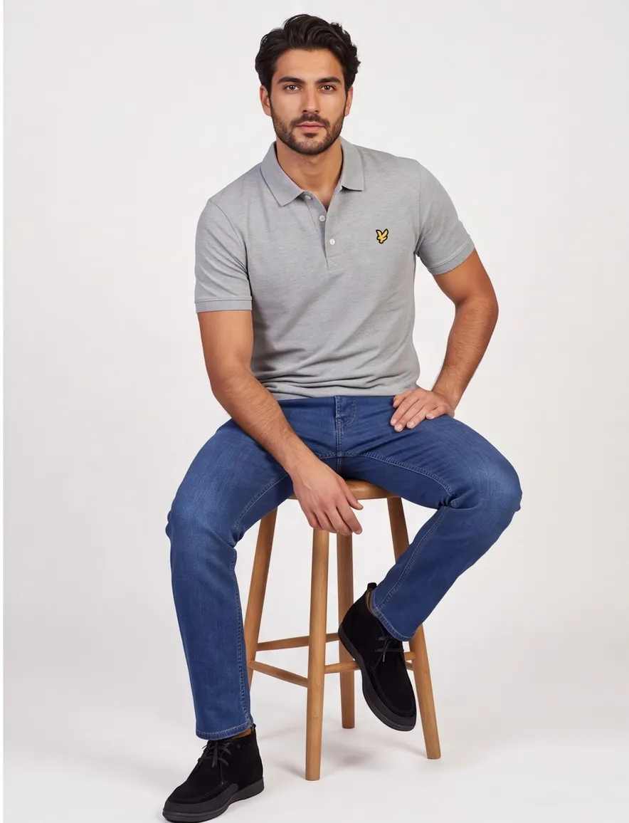 Lyle & Scott polo grijs gemêleerd katoen