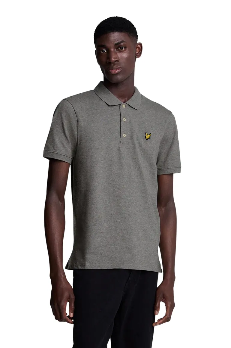 Lyle & Scott grijs polo slim fit gemêleerd katoen