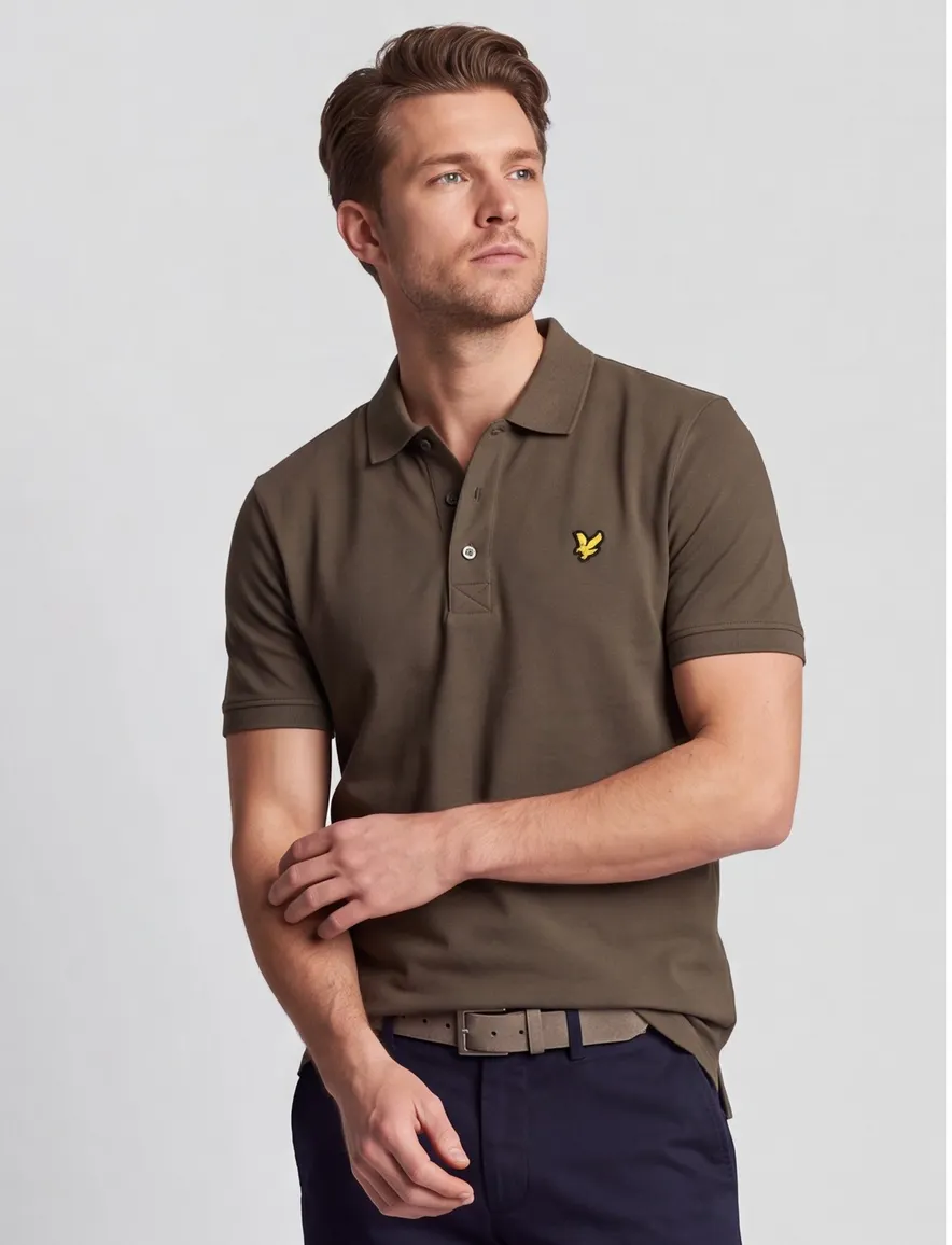 Lyle & Scott polo slim fit 3 knoops groen effen katoen